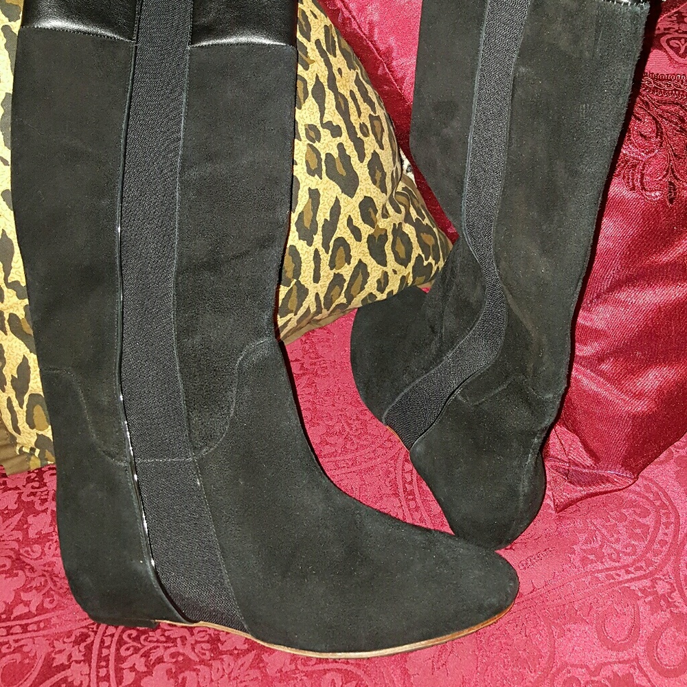 Black flat suede and soft leather boots