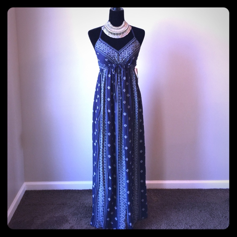 Navy & White T-Back Maxi w/ Empire Waist