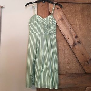 Spaghetti strap white and green striped dress