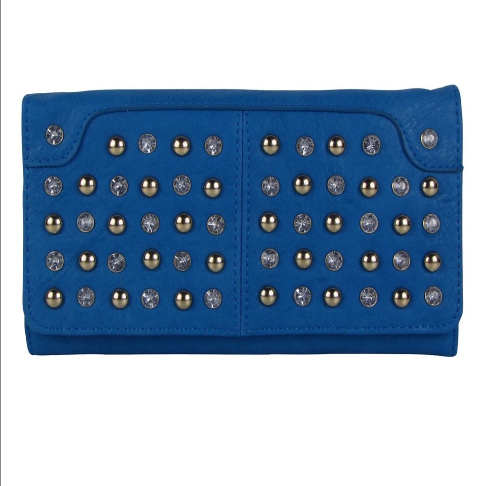 Blue Studded Rhinestone Look Fashion Wallet