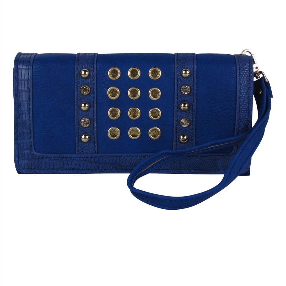 Blue Studded Rhinestone Rings Look Fashion Wallet