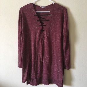 Tri-Blend Maroon Lace Up Top