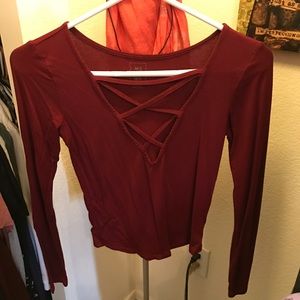 PacSun Maroon Long-Sleeve w/ criss cross neck