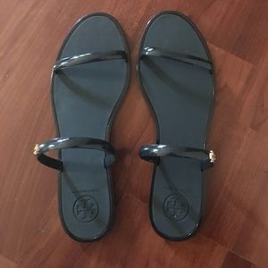 Authentic Tory Burch Two-Band Jelly Slides Navy 8