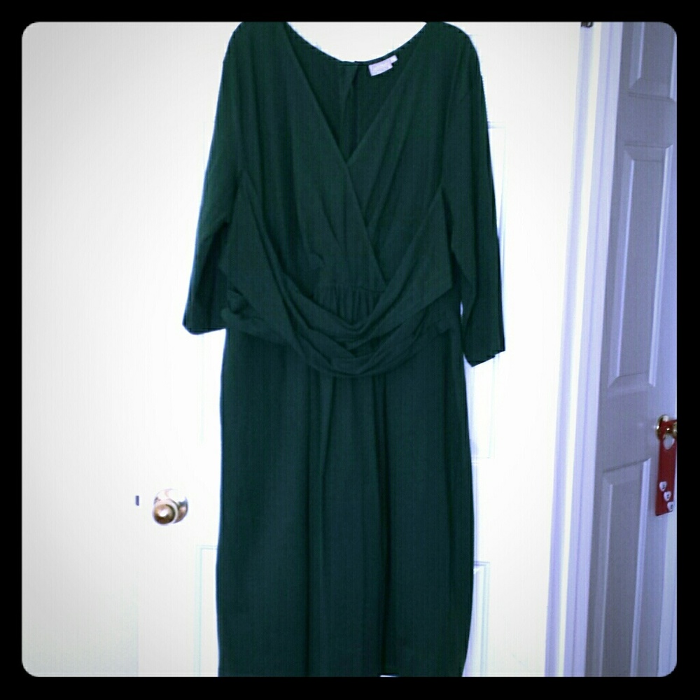 Hunter Green Faux wrap/Surplice Dress from Eshakti