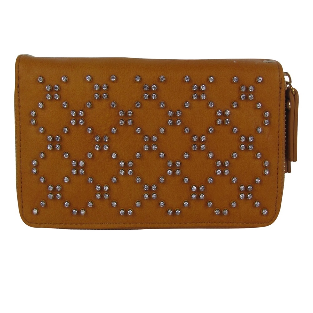 Brown Studded Rhinestone Look Fashion Wallet
