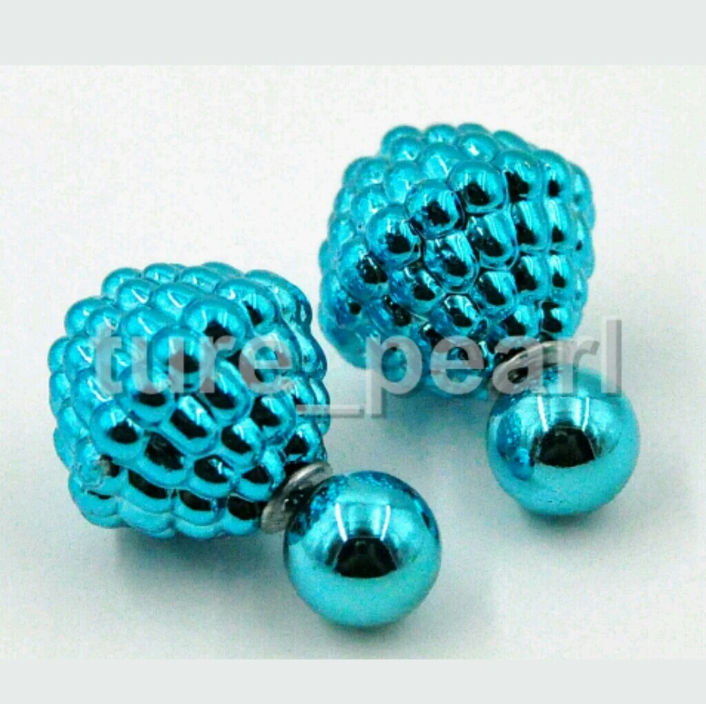 Metallic Teal Blue Double Stud Earrings