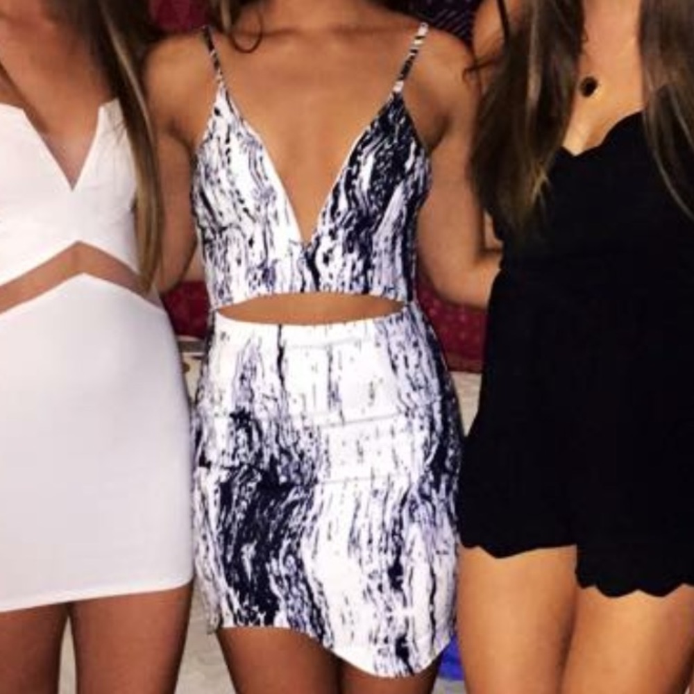 Black and white two-piece dress