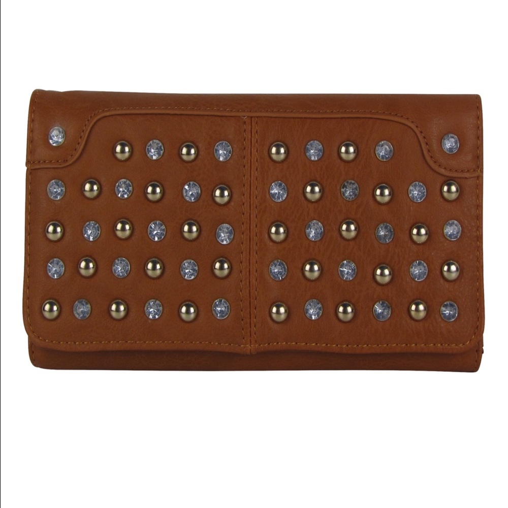 Brown Studded Rhinestone Look Fashion Wallet