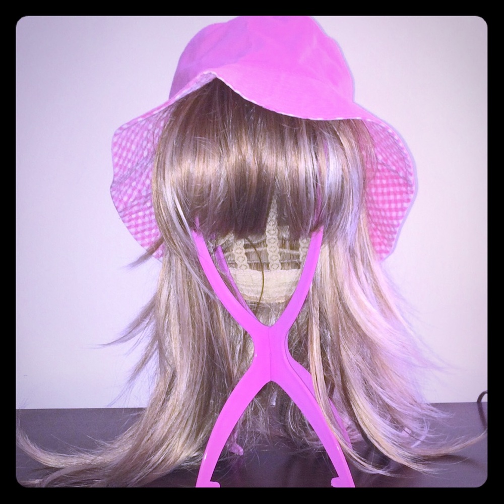 💗 NWOT Reversible PINK gingham Bucket HAT Purchased FANEIL HALL BOSTON