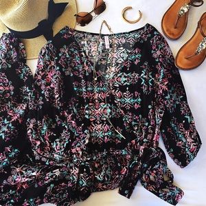 Boho Chic Printed Maxi Dress with 3/4 Sleeves