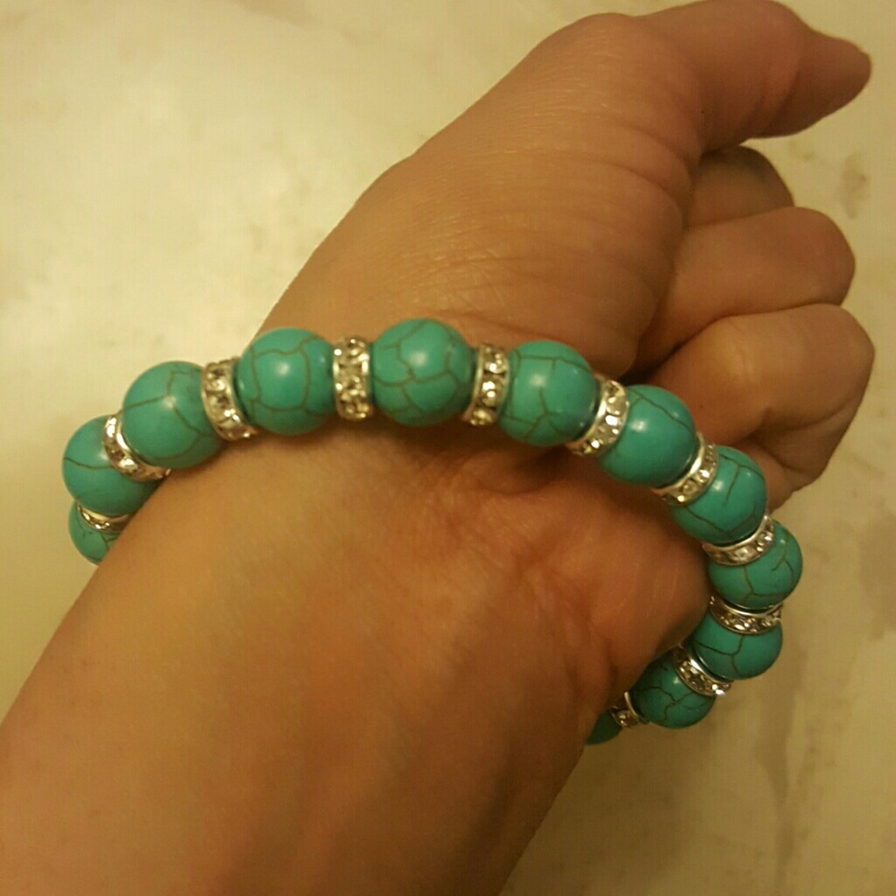 $25 vintage natural stone beads bangle silver turq