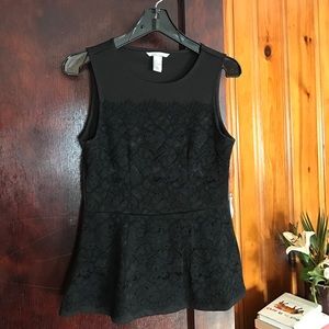 Black lace sleeveless peplum blouse