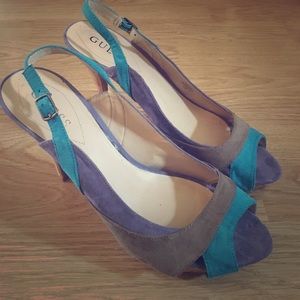 Guess Two-Tone Open-Toed Pumps with Cork Heel