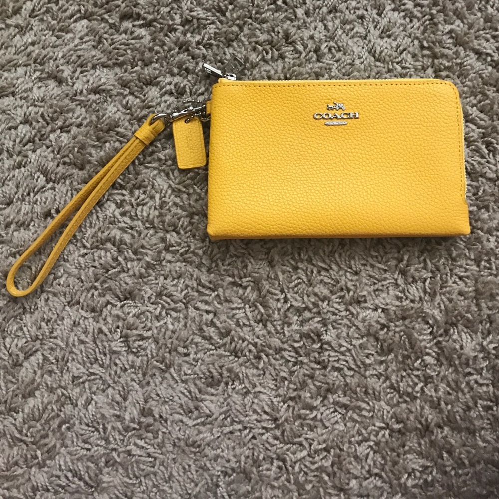 Coach Yellow double corner zip wristlet