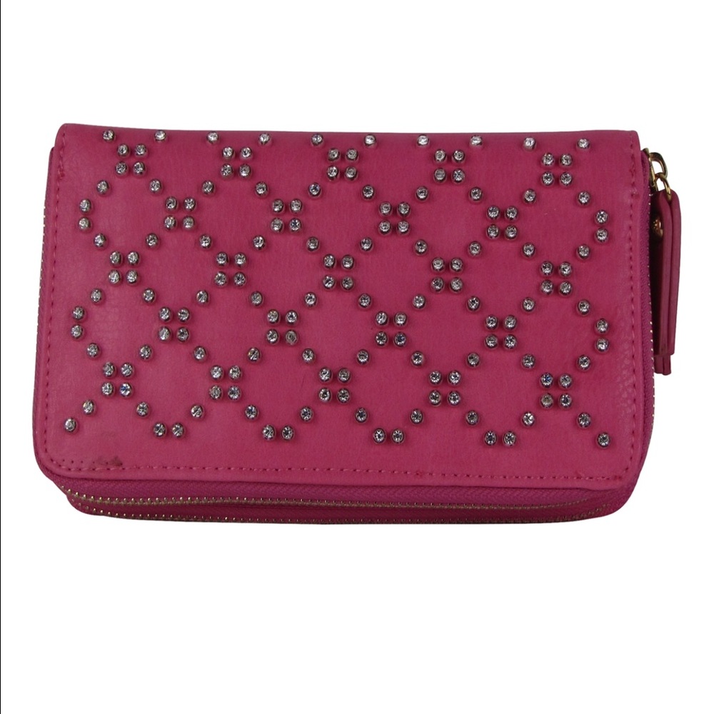 Hot Pink Studded Rhinestone Look Fashion Wallet