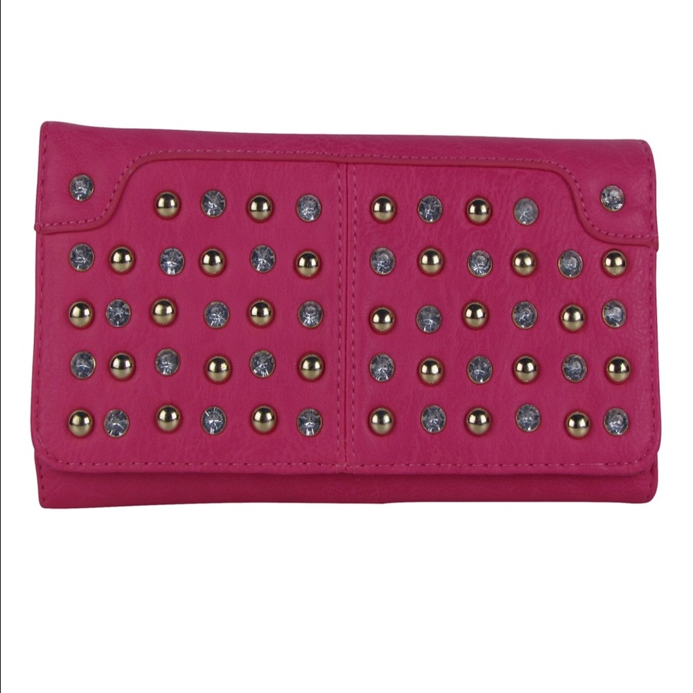 Hot Pink Studded Rhinestone Look Fashion Wallet