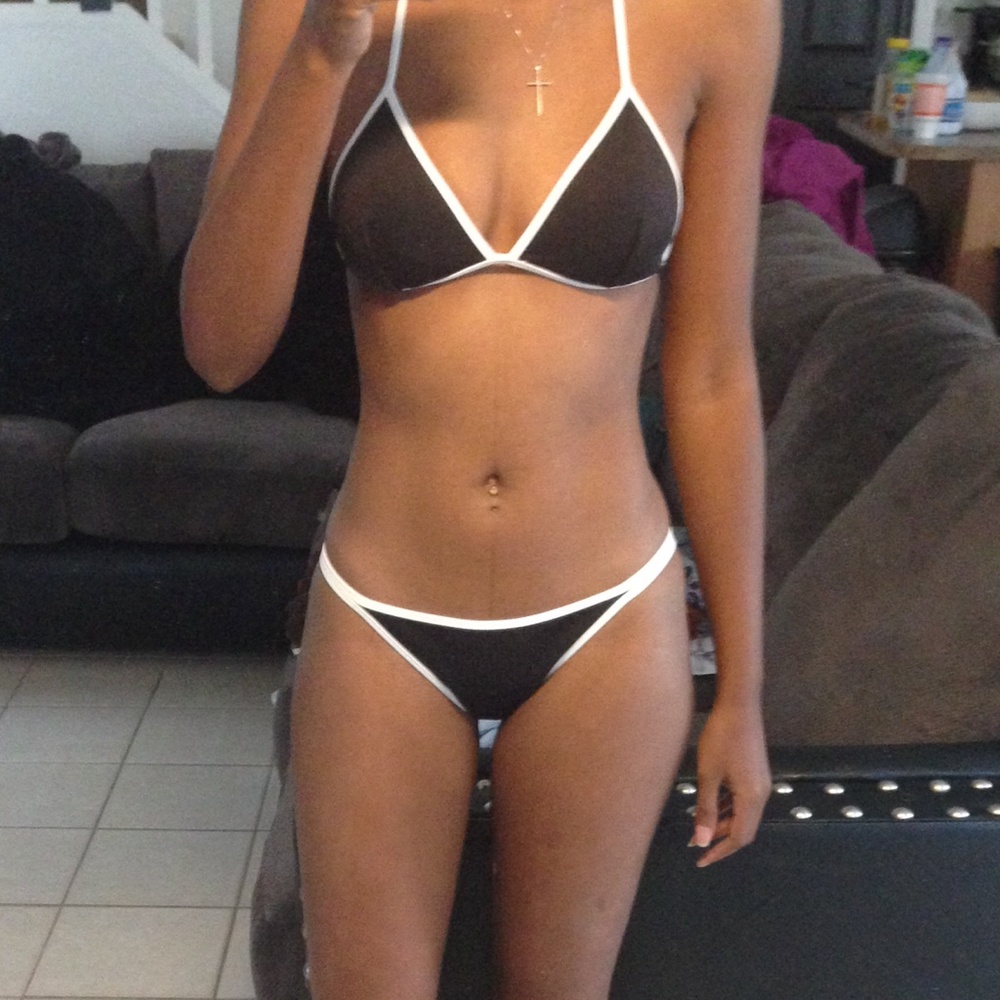 Victorias Secret White Piped Black Bikini Bottoms.