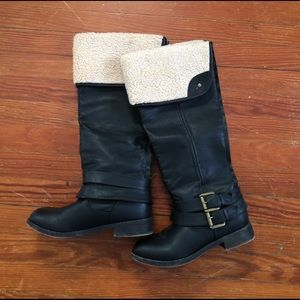 Black knee high boots with Shearling cuff