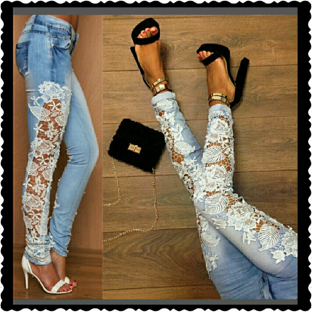Floral design jeans