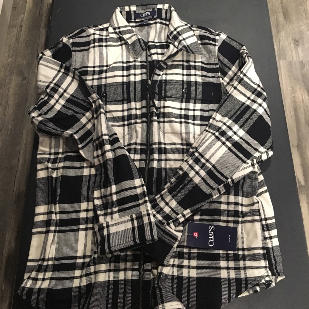 Black and white zip up flannel top