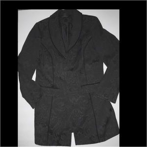 Lace/ velvet trimmed black trench coat