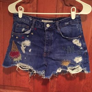 Zara Embroidered Denim Shorts