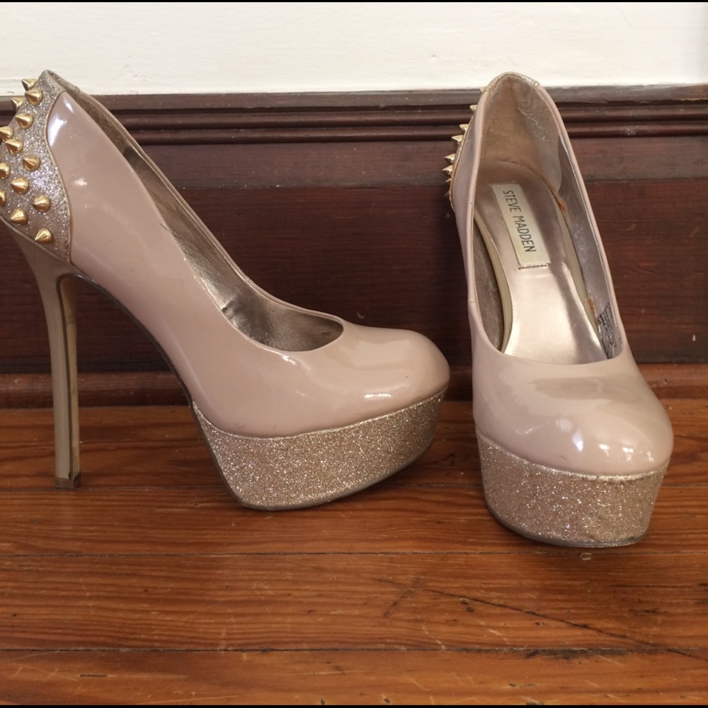 Nude glitter platform heels