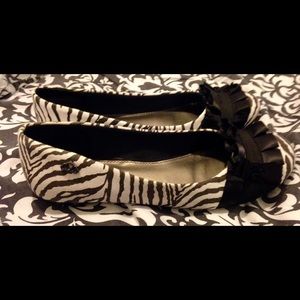 Fergalicious ruffle zebra print flats