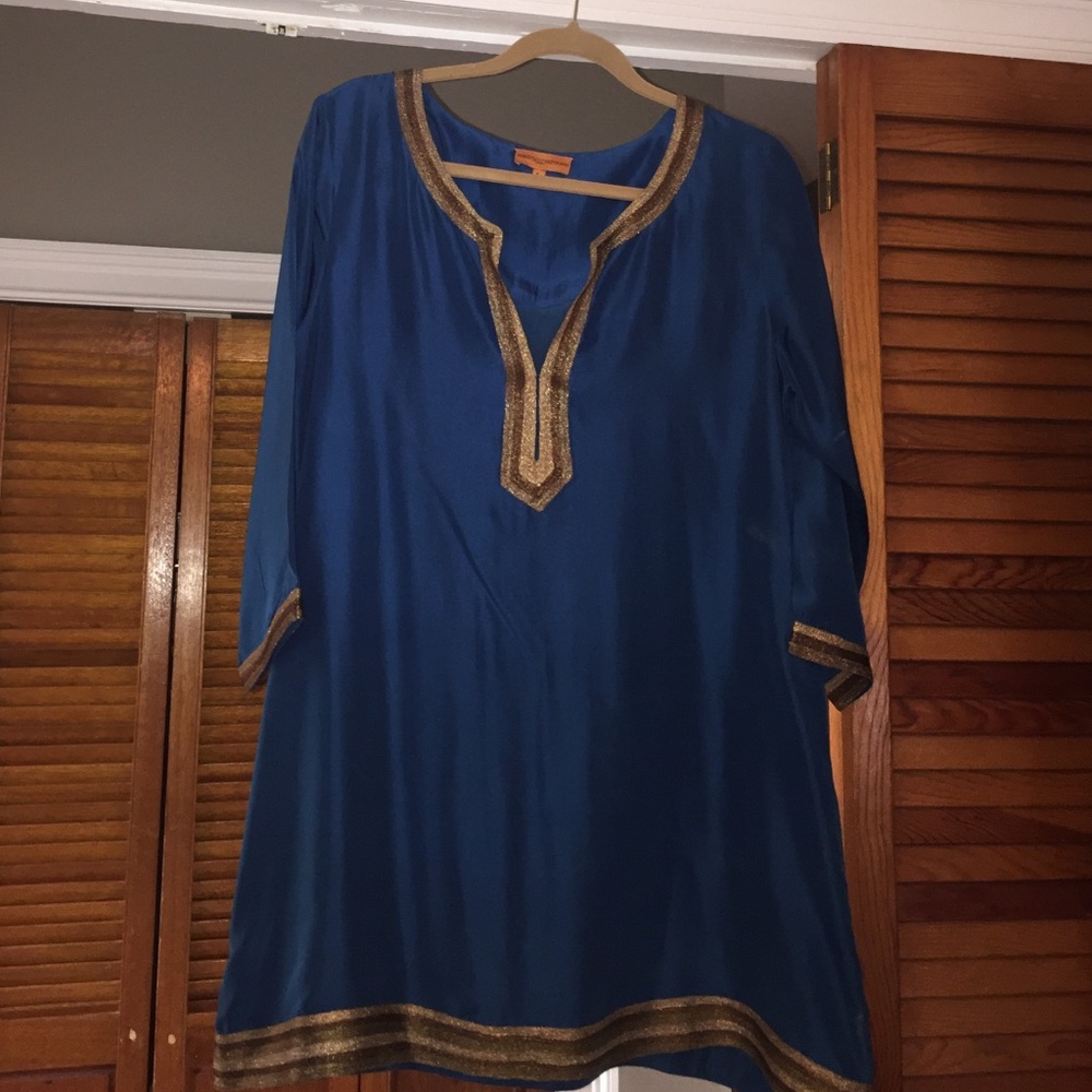 Silk blue and gold dress