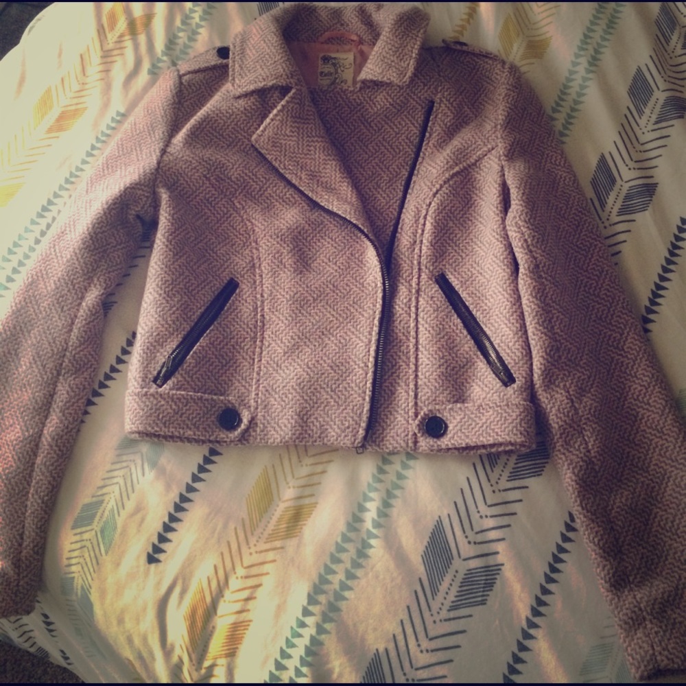 Pink and gray tweed lined Moto jacket S