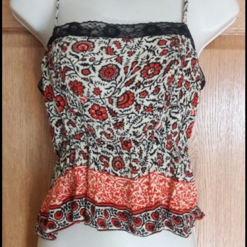 Forever 21 Black Orange & Beige Floral Top