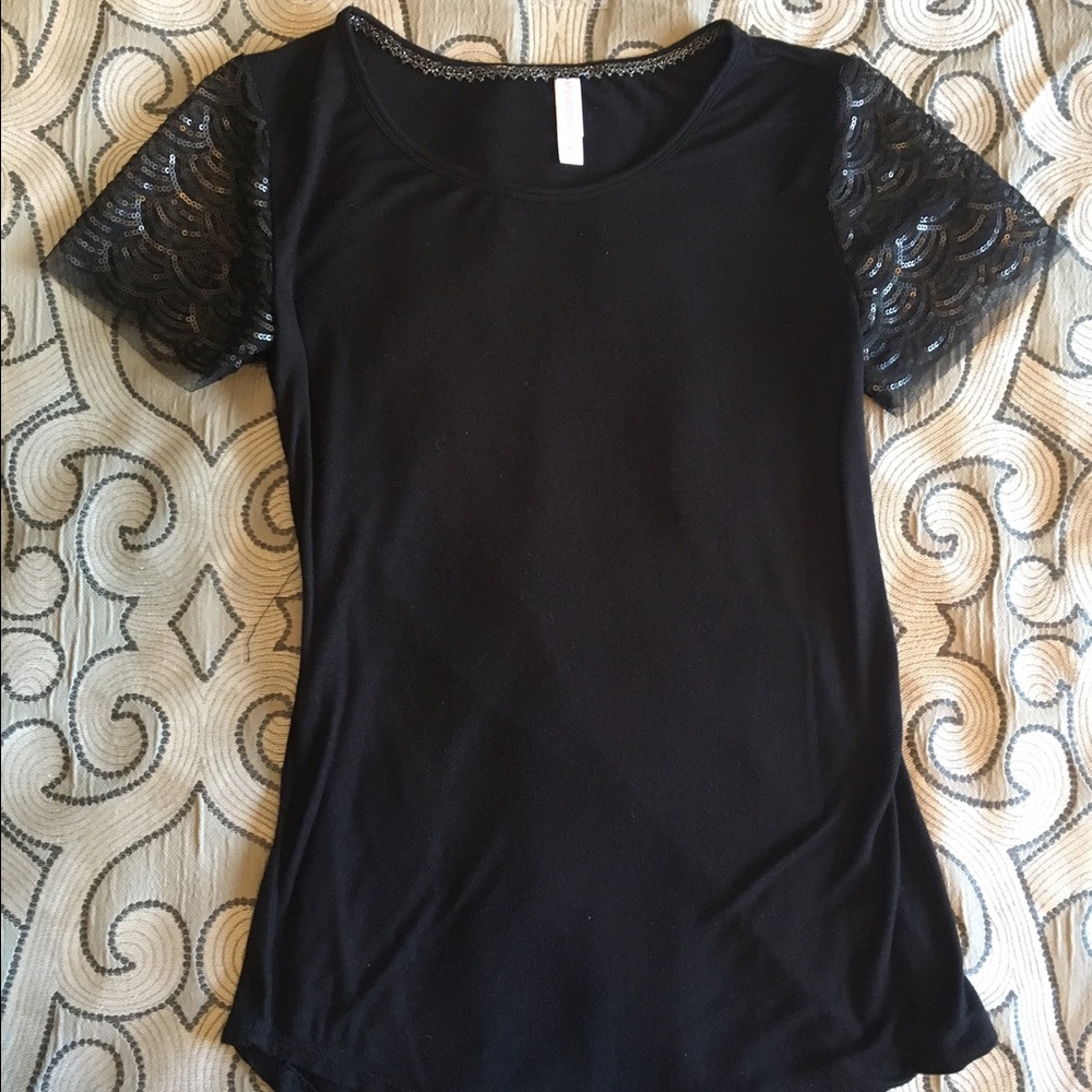 Black top with sequin lace sleeves