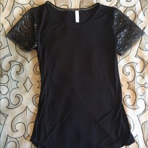 Black top with sequin lace sleeves
