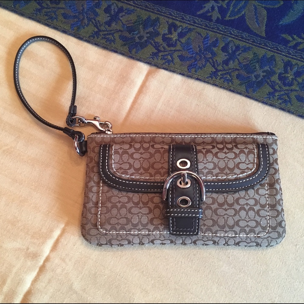 Classic Brown Coach Wristlet with Leather Buckle