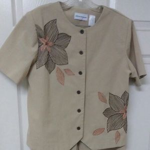 Alfred Dinner Tan Pant Suit with Brown Flowers