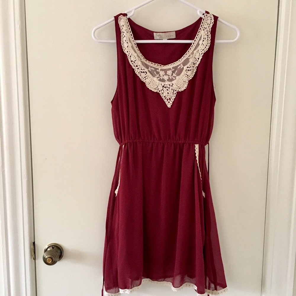 LAST CHANCE! Burgundy Dress With Crochet Detail
