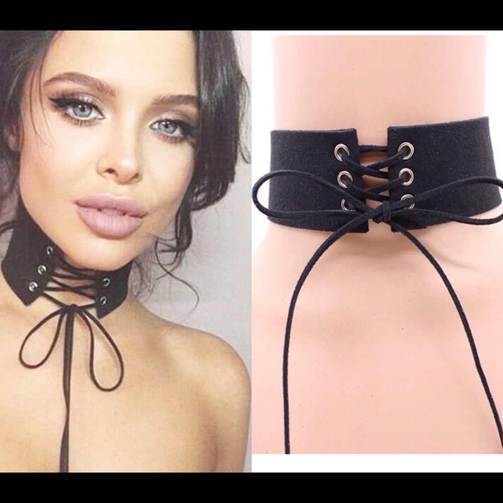 Black Velvet Laced Up Choker