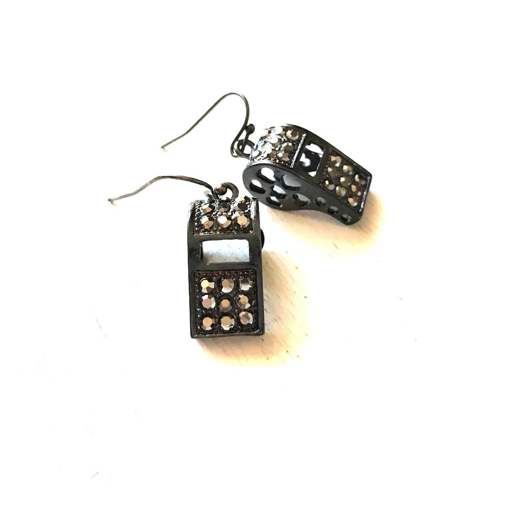 NEW Pewter Tone Mini Whistle French Wire Earrings