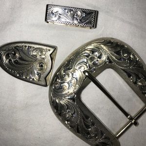 Vintage silver western 3 piece belt buckle.