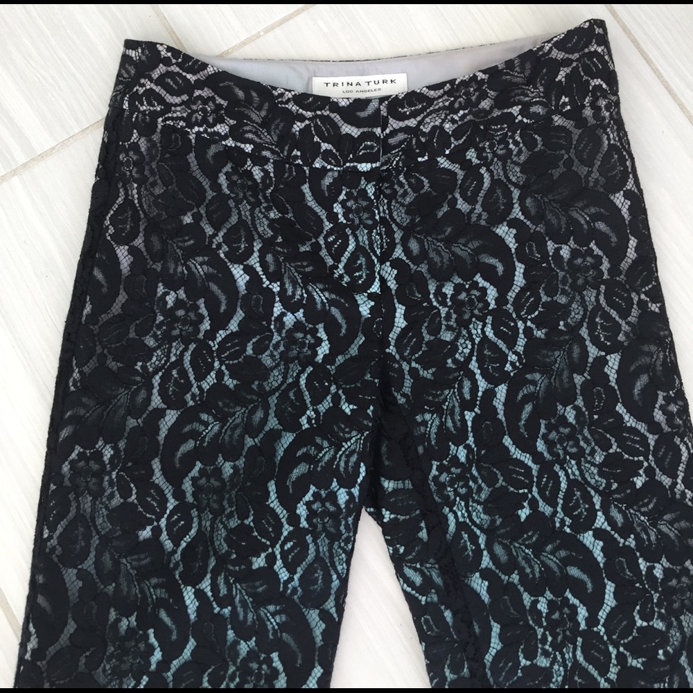 Trina Turk lace pants with turquoise lining