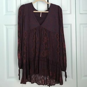 Dark purple floral-type print free people dress