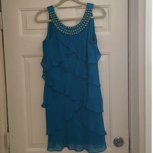 Blue ruffle cocktail dress