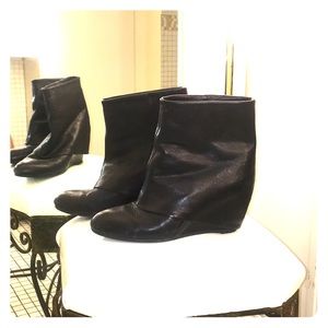 Black Leather Wedge Booties
