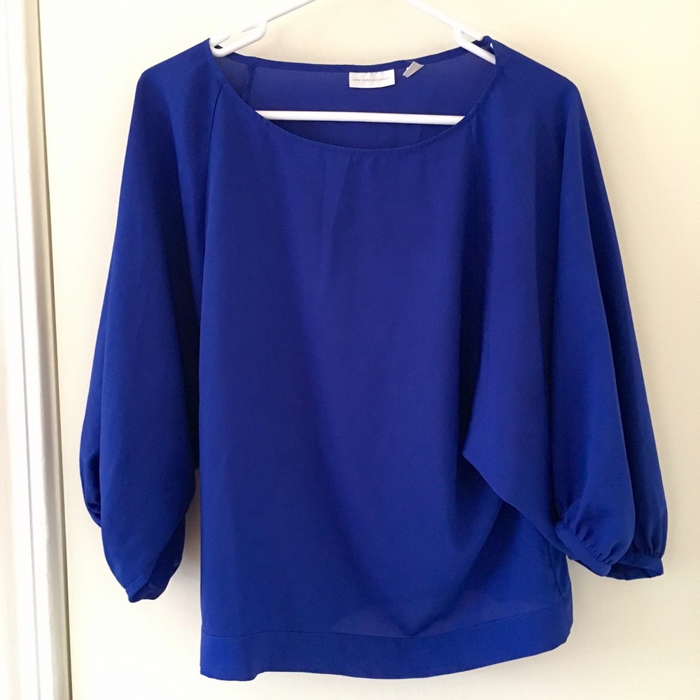 New York & Company Deep Blue Boat-Neck Top