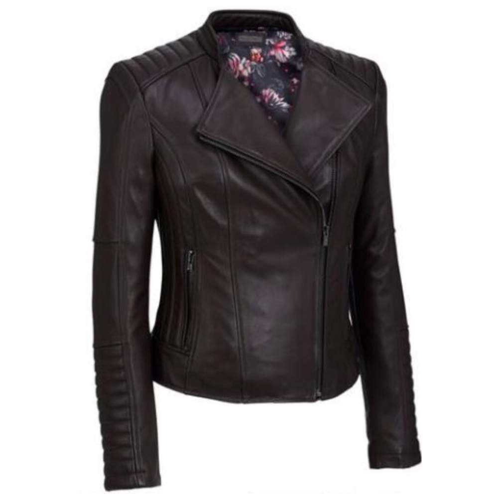 Black Rivet Leather Moto Jacket with Quilting