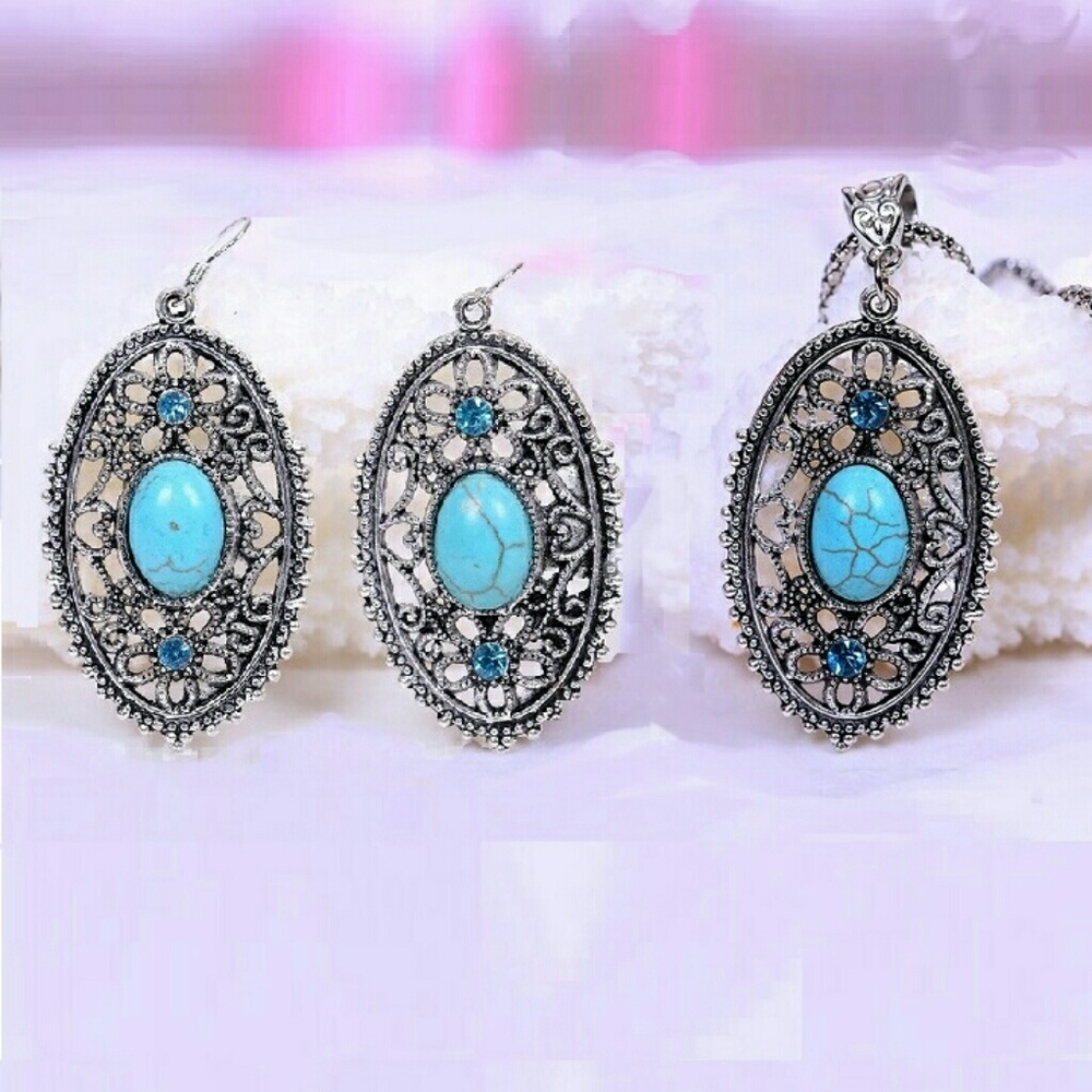 Tibetan Silver Turquoise & Austrian Crystal Set