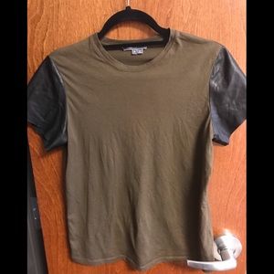 Green leather sleeve tshirt