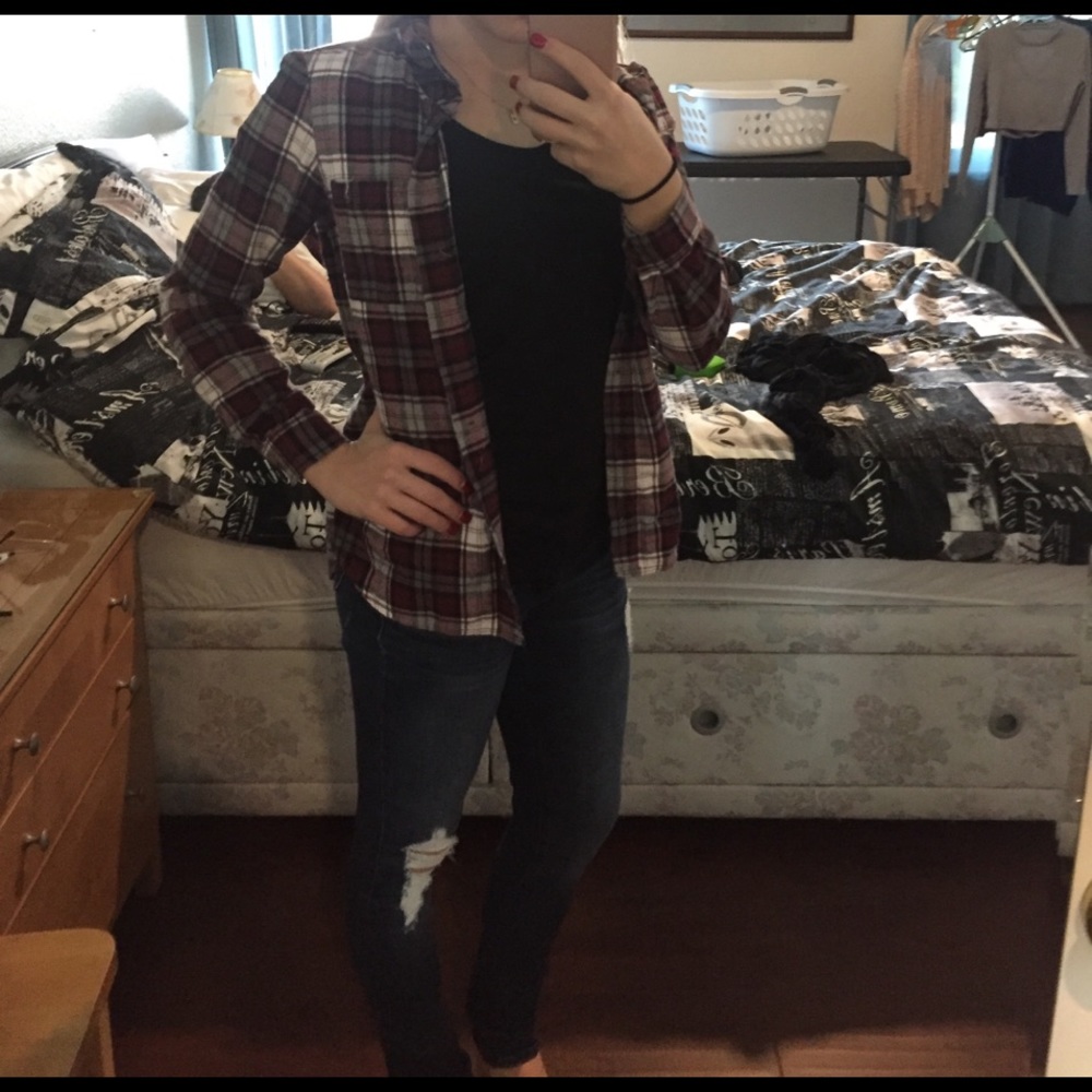Maroon, black & white flannel t-shirt!