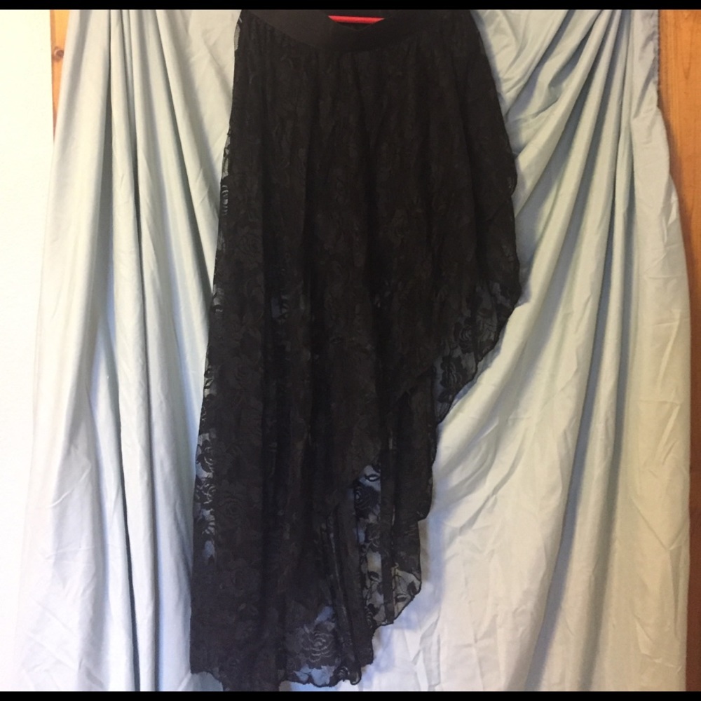 Black lace high low skirt